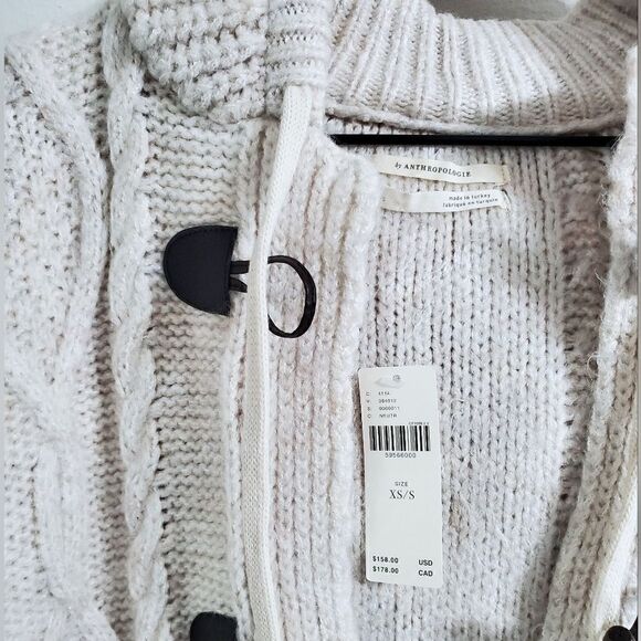 Anthropologie Nordic Hooded Cable-Knit Cardigan In Sand (Ivory) Size XS/S NWT - Picture 8 of 10